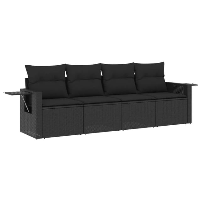 vidaXL 4-Tlg Garten-Sofagarnitur mit Kissen Schwarz Poly Rattan 3252212