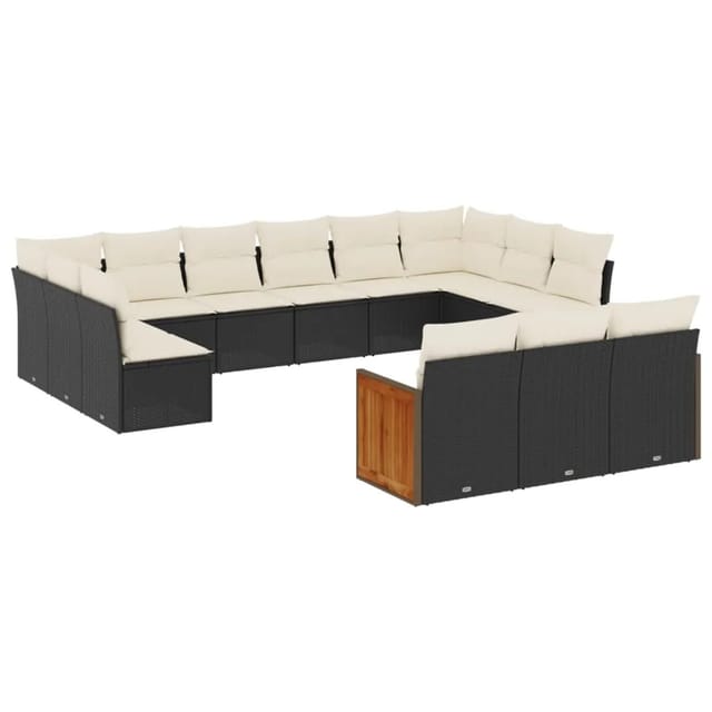 vidaXL 13-Tlg Garten-Sofagarnitur mit Kissen Schwarz Poly Rattan 3228135