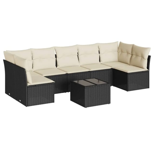 vidaXL 8-Tlg Garten-Sofagarnitur mit Kissen Schwarz Poly Rattan 3249275