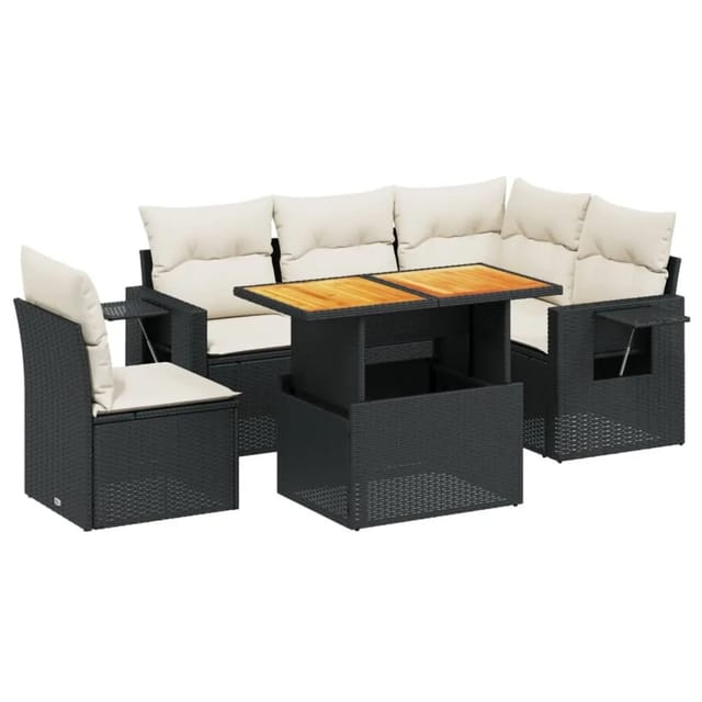 vidaXL 6-Tlg Garten-Sofagarnitur mit Kissen Schwarz Poly Rattan 3271756