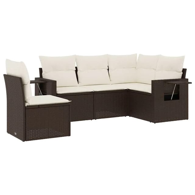 vidaXL 5-Tlg Garten-Sofagarnitur mit Kissen Braun Poly Rattan 3220172
