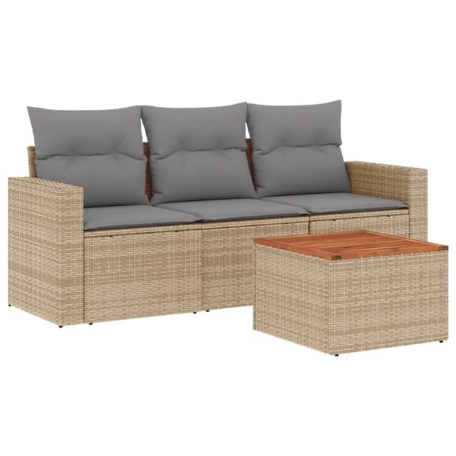 vidaXL 4-Tlg Garten-Sofagarnitur mit Kissen Beigemischung Poly Rattan 3256325
