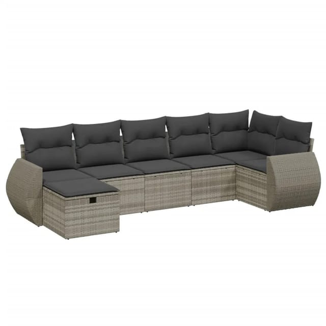 vidaXL 7-Tlg Garten-Sofagarnitur mit Kissen Hellgrau Poly Rattan 3264128