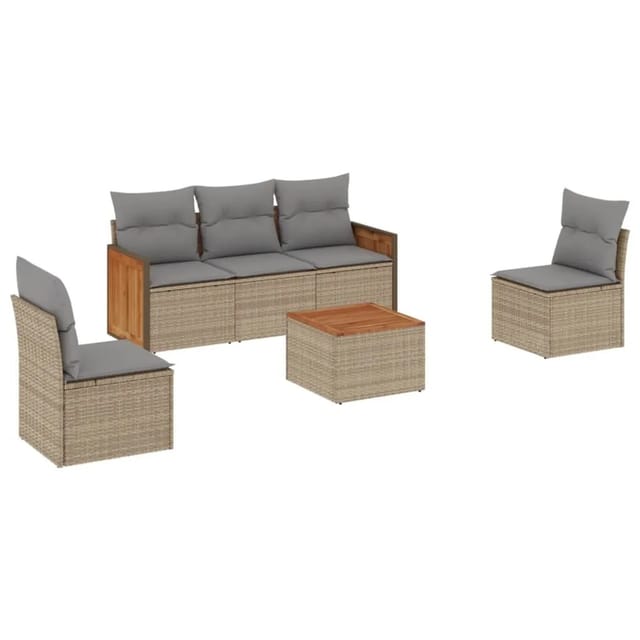 vidaXL 6-Tlg Garten-Sofagarnitur mit Kissen Beige Poly Rattan 3227536