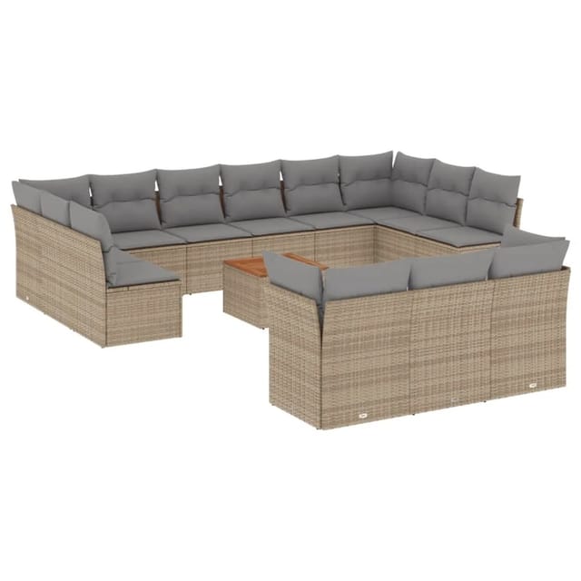 vidaXL 14-Tlg Garten-Sofagarnitur mit Kissen Beige Poly Rattan 3256255