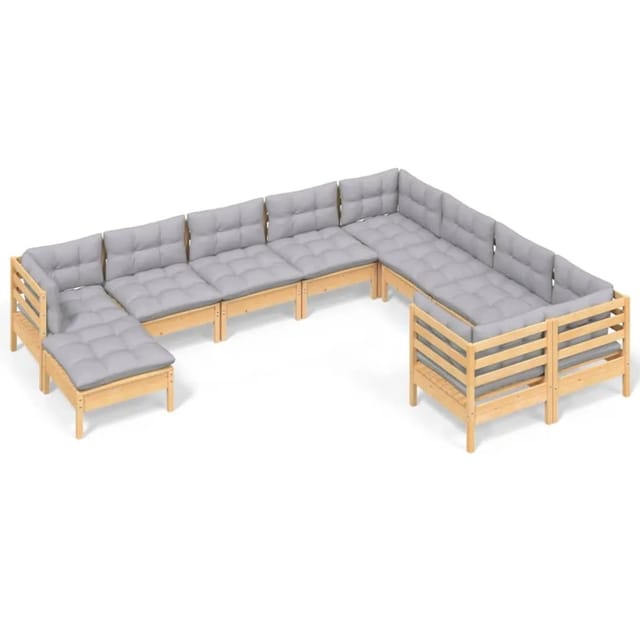 vidaXL 10-Tlg Garten-Lounge-Set mit Grauen Kissen Kiefernholz 3097030