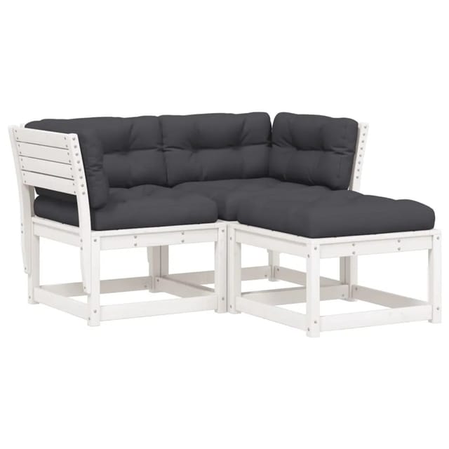 vidaXL 3-Tlg Garten-Sofagarnitur mit Kissen Weiß Massivholz Kiefer 3216991