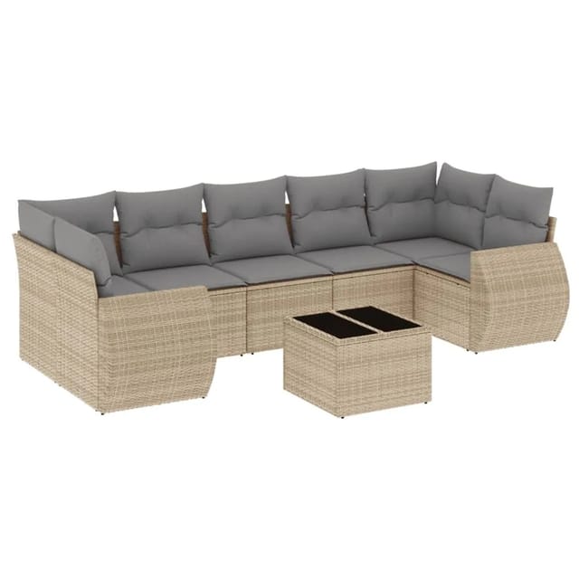 vidaXL 8-Tlg Garten-Sofagarnitur mit Kissen Beige Poly Rattan 3253476