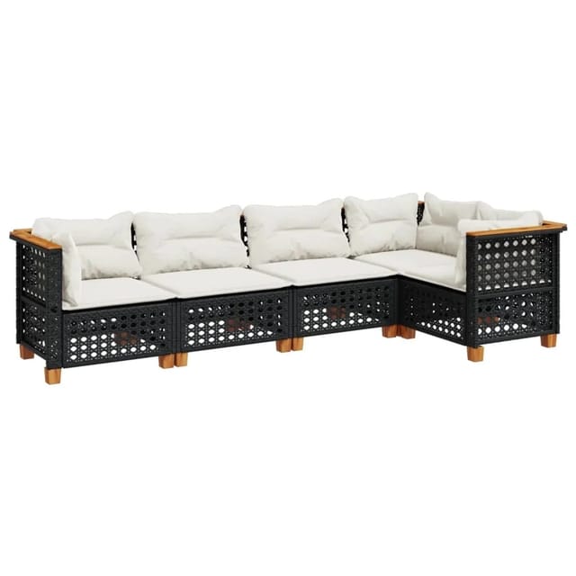 vidaXL 5-Tlg Garten-Sofagarnitur mit Kissen Schwarz Poly Rattan 3261812