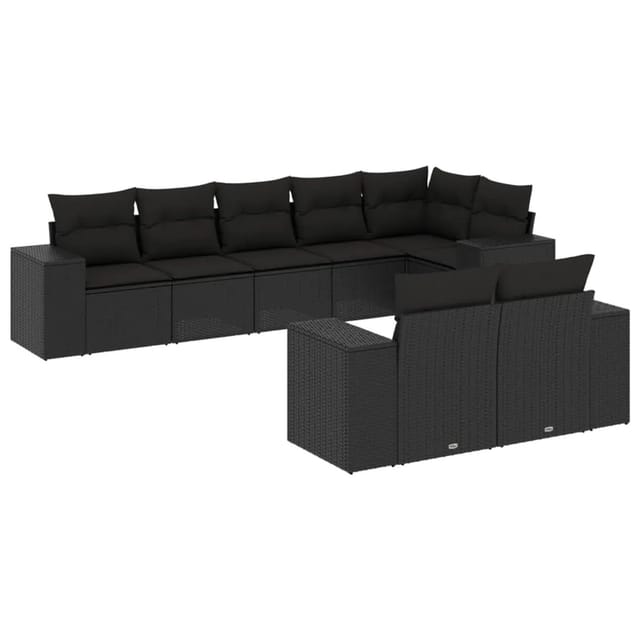 vidaXL 8-Tlg Garten-Sofagarnitur mit Kissen Schwarz Poly Rattan 3255152