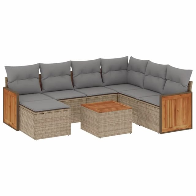 vidaXL 8-Tlg Garten-Sofagarnitur mit Kissen Beige Poly Rattan 3260295