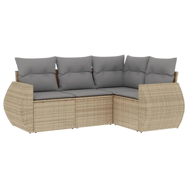 vidaXL 4-Tlg Garten-Sofagarnitur mit Kissen Beige Poly Rattan 3221308