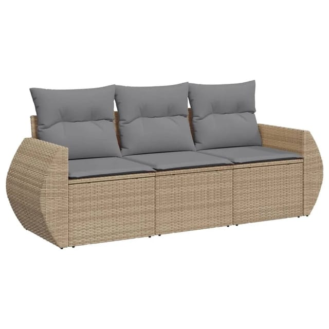 vidaXL 3-Tlg Garten-Sofagarnitur mit Kissen Beige Poly Rattan 3221058
