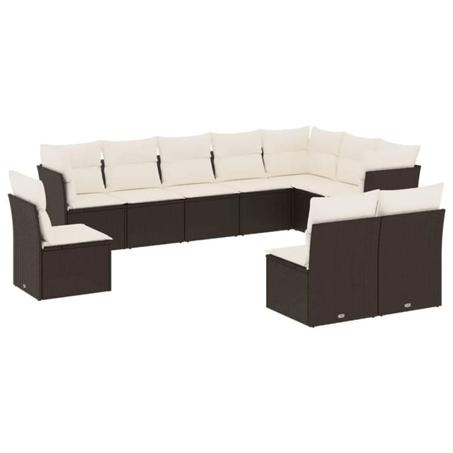 vidaXL 10-Tlg Garten-Sofagarnitur mit Kissen Schwarz Poly Rattan 3249635