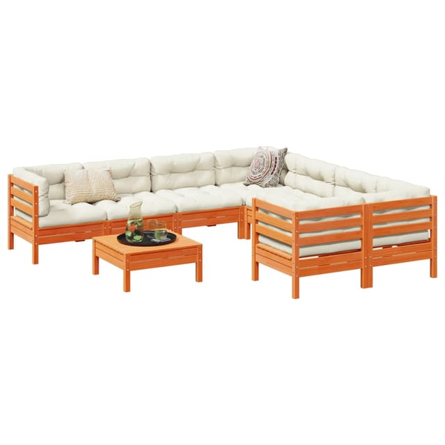 vidaXL 9-Tlg Garten-Sofagarnitur mit Kissen Wachsbraun Kiefernholz 3299374