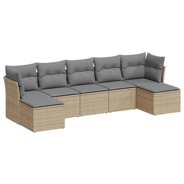 vidaXL 7-Tlg Garten-Sofagarnitur mit Kissen Hellgrau Poly Rattan 3218032