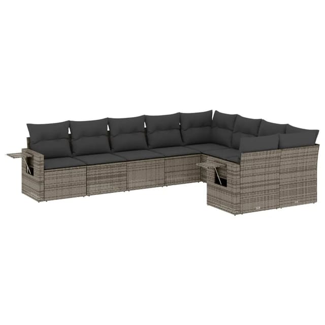 vidaXL 9-Tlg Garten-Sofagarnitur mit Kissen Grau Poly Rattan 3252977