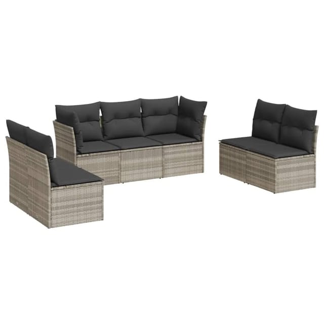 vidaXL 7-Tlg Garten-Sofagarnitur mit Kissen Hellgrau Poly Rattan 3217412