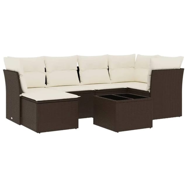 vidaXL 7-Tlg Garten-Sofagarnitur mit Kissen Braun Poly Rattan 3217963