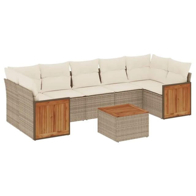 vidaXL 8-Tlg Garten-Sofagarnitur mit Kissen Beige Poly Rattan 3259895