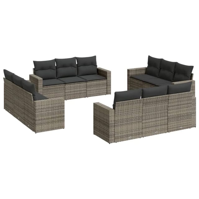 vidaXL 12-Tlg Garten-Sofagarnitur mit Kissen Grau Poly Rattan 3218760