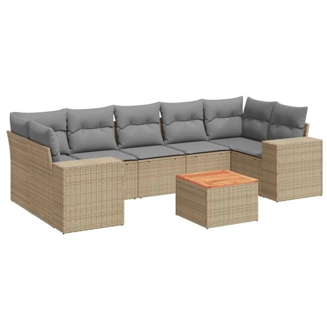 vidaXL 8-Tlg Garten-Sofagarnitur mit Kissen Beige Poly Rattan 3225359