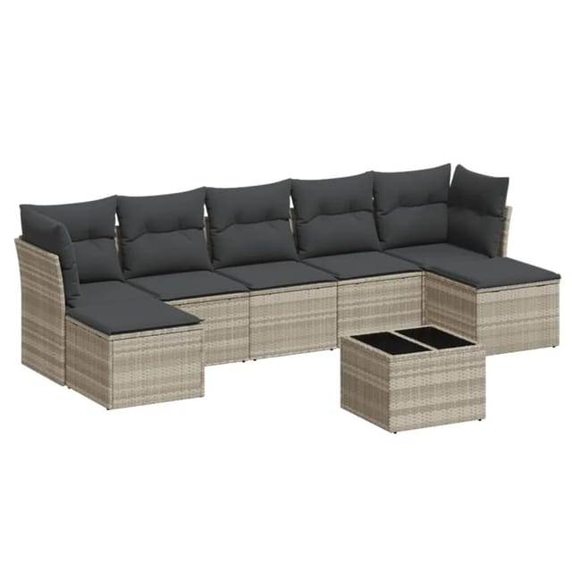 vidaXL 8-Tlg Garten-Sofagarnitur mit Kissen Hellgrau Poly Rattan 3249881