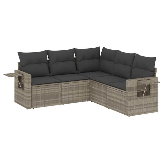 vidaXL 5-Tlg Garten-Sofagarnitur mit Kissen Hellgrau Poly Rattan 3220151