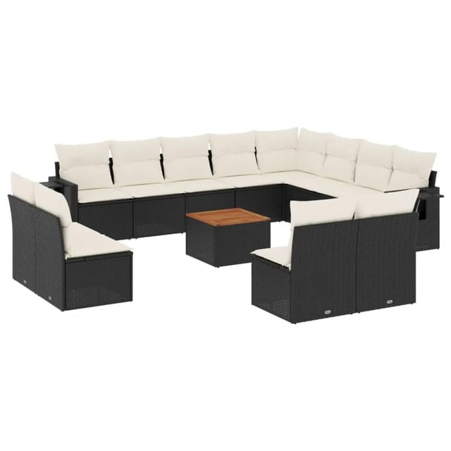 vidaXL 13-Tlg Garten-Sofagarnitur mit Kissen Schwarz Poly Rattan 3257141