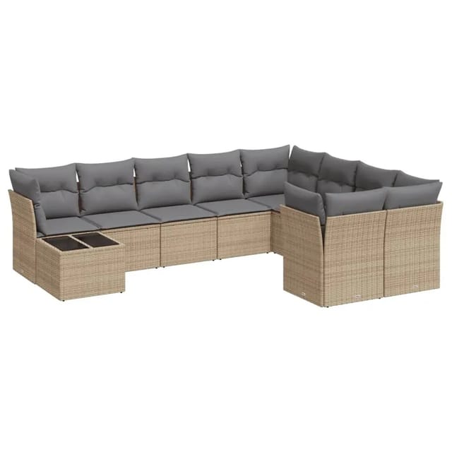 vidaXL 10-Tlg Garten-Sofagarnitur mit Kissen Beige Poly Rattan 3218189