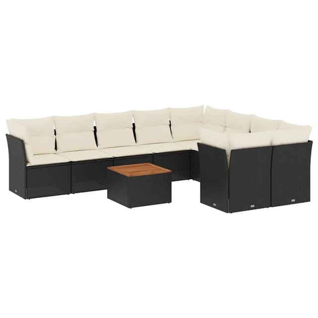 vidaXL 10-Tlg Garten-Sofagarnitur mit Kissen Schwarz Poly Rattan 3256147