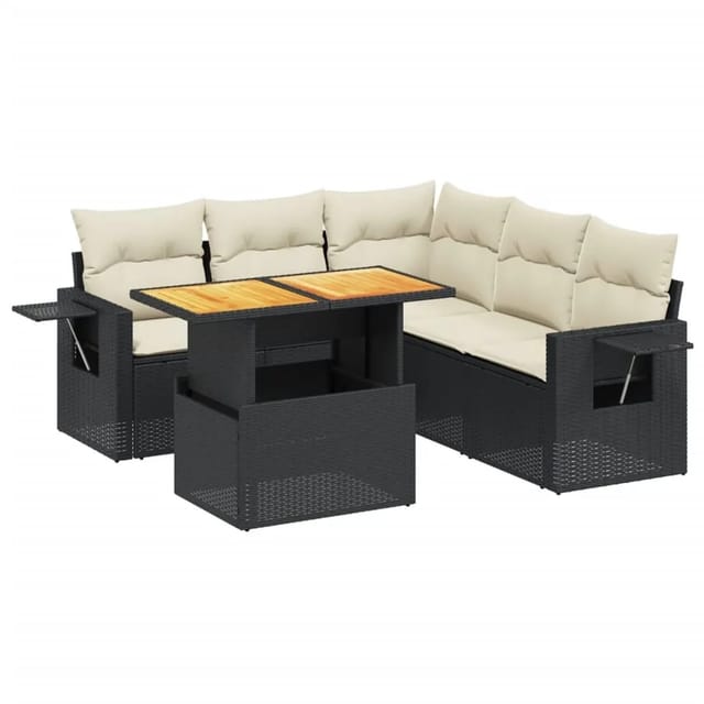vidaXL 6-Tlg Garten-Sofagarnitur mit Kissen Schwarz Poly Rattan 3271749