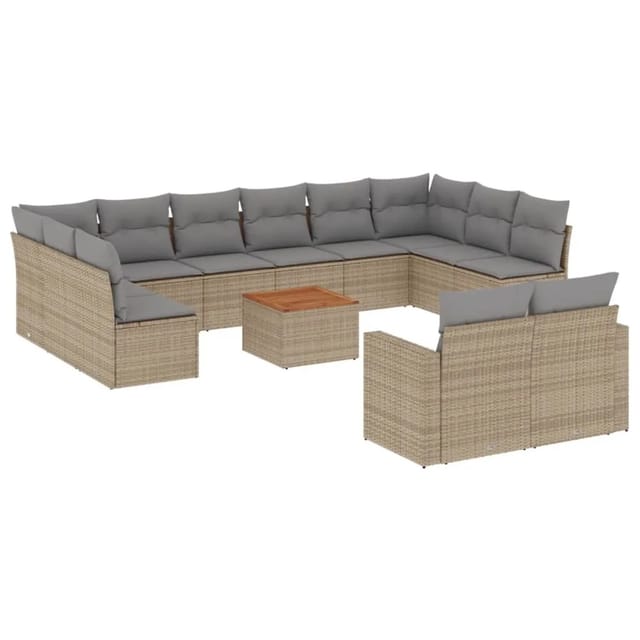 vidaXL 13-Tlg Garten-Sofagarnitur mit Kissen Beige Poly Rattan 3256689
