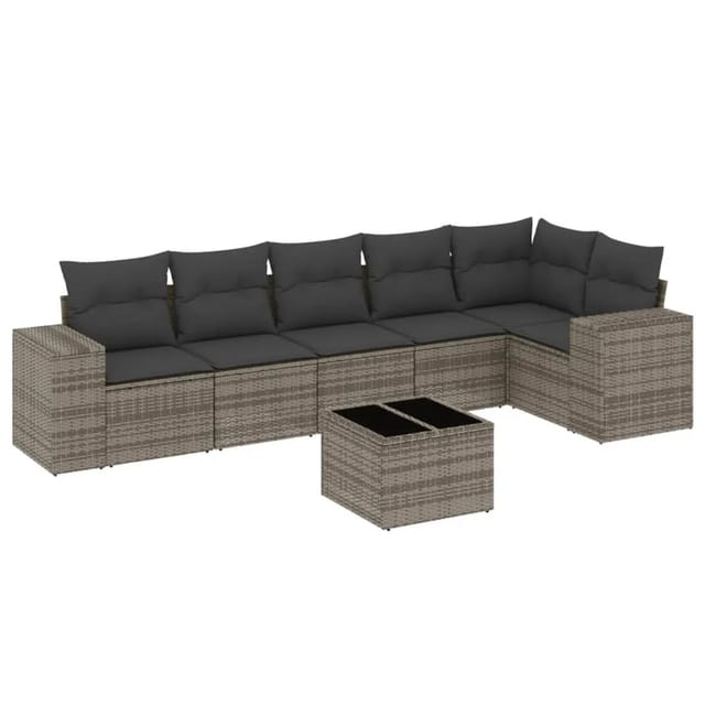 vidaXL 7-Tlg Garten-Sofagarnitur mit Kissen Grau Poly Rattan 3254937