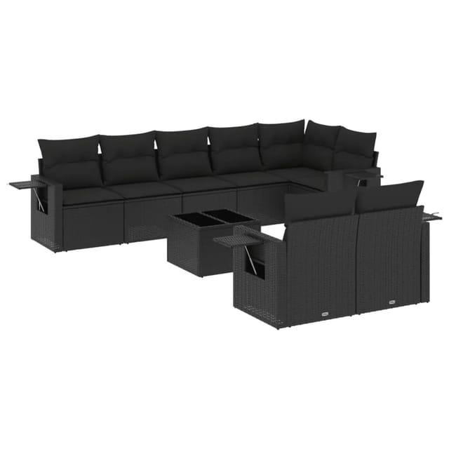 vidaXL 9-Tlg Garten-Sofagarnitur mit Kissen Schwarz Poly Rattan 3252762