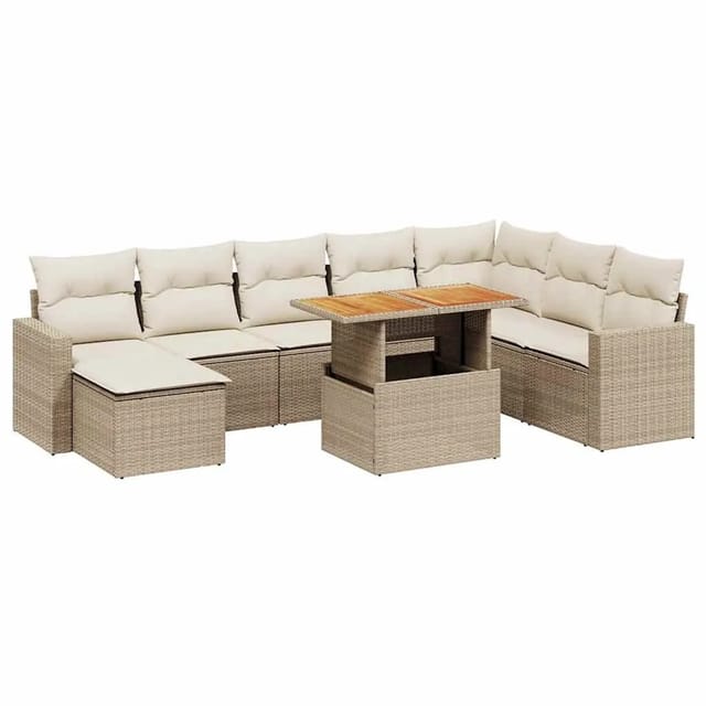 vidaXL 9-Tlg Garten-Sofagarnitur mit Kissen Beige Poly Rattan 3271450