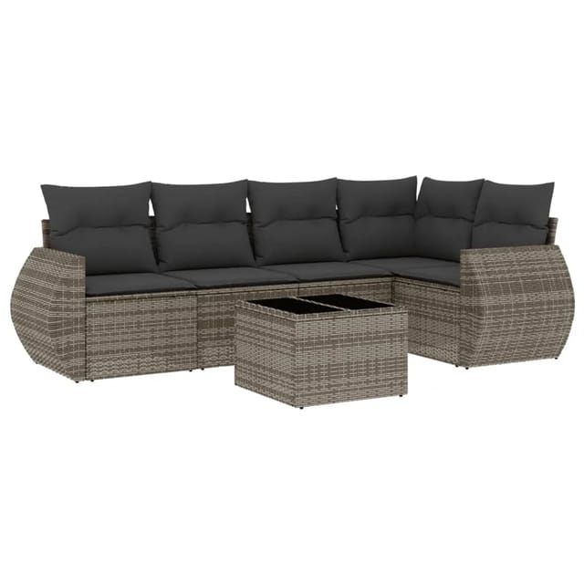 vidaXL 6-Tlg Garten-Sofagarnitur mit Kissen Grau Poly Rattan 3253677