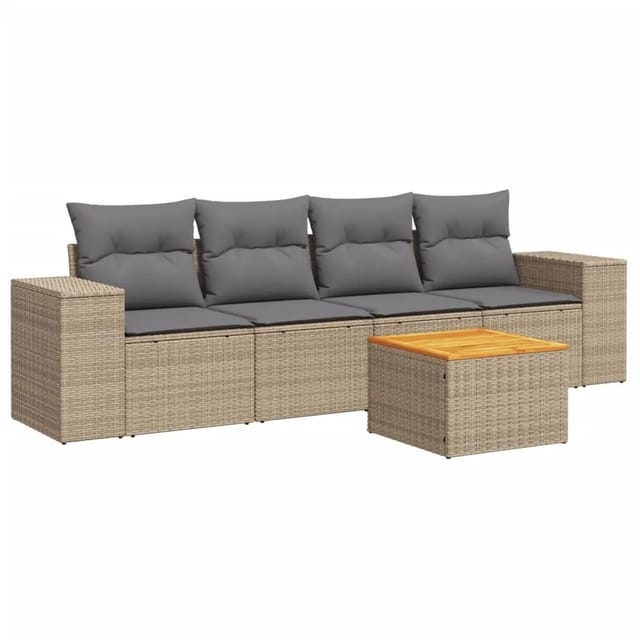 vidaXL 5-Tlg Garten-Sofagarnitur mit Kissen Beige Poly Rattan 3225324