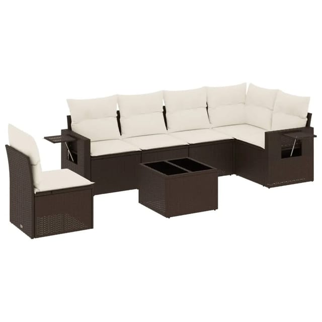 vidaXL 7-Tlg Garten-Sofagarnitur mit Kissen Braun Poly Rattan 3252580