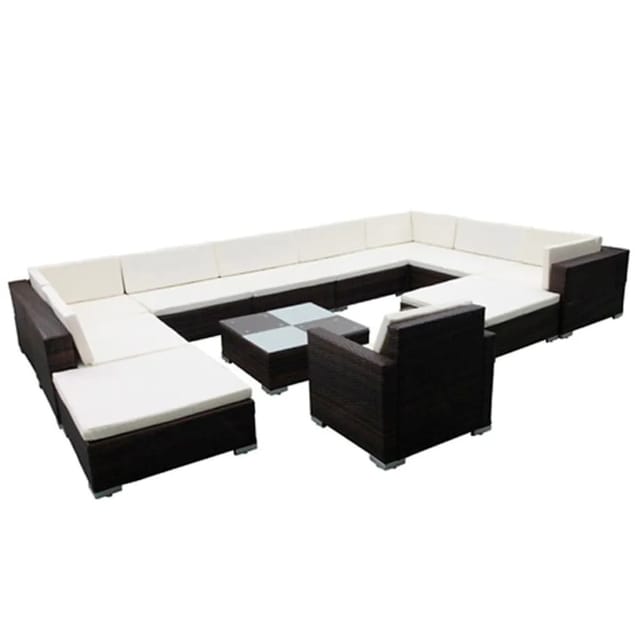 vidaXL 12-Tlg Garten-Lounge-Set mit Kissen Poly Rattan Schwarz 42092