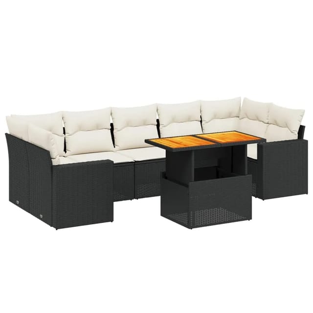 vidaXL 8-Tlg Garten-Sofagarnitur mit Kissen Schwarz Poly Rattan 3271224