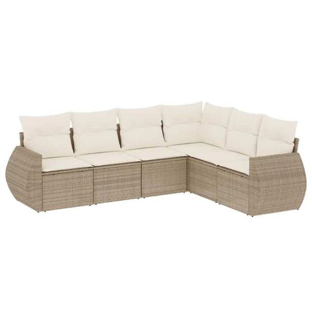 vidaXL 6-Tlg Garten-Sofagarnitur mit Kissen Beige Poly Rattan 3253745
