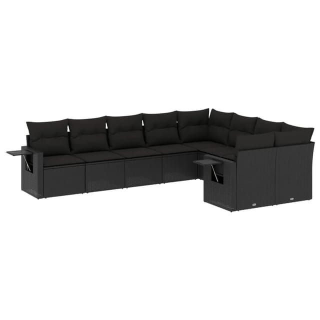 vidaXL 9-Tlg Garten-Sofagarnitur mit Kissen Schwarz Poly Rattan 3220634