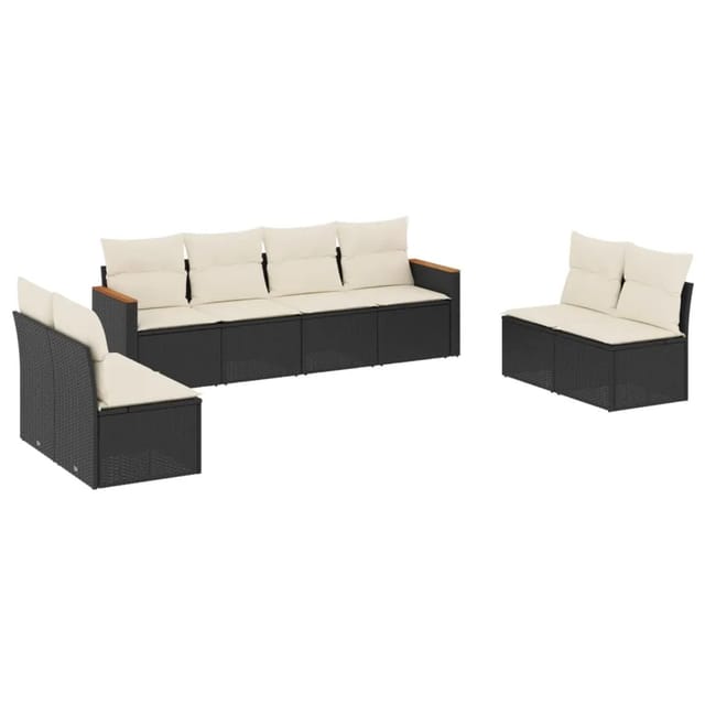 vidaXL 8-Tlg Garten-Sofagarnitur mit Kissen Schwarz Poly Rattan 3258290