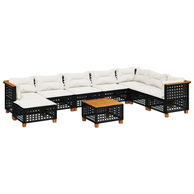 vidaXL 9-Tlg Garten-Sofagarnitur mit Kissen Schwarz Poly Rattan 3261962