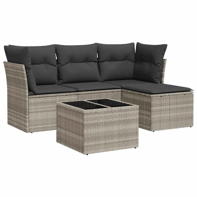 vidaXL 5-Tlg Garten-Sofagarnitur mit Kissen Hellgrau Poly Rattan 3249391