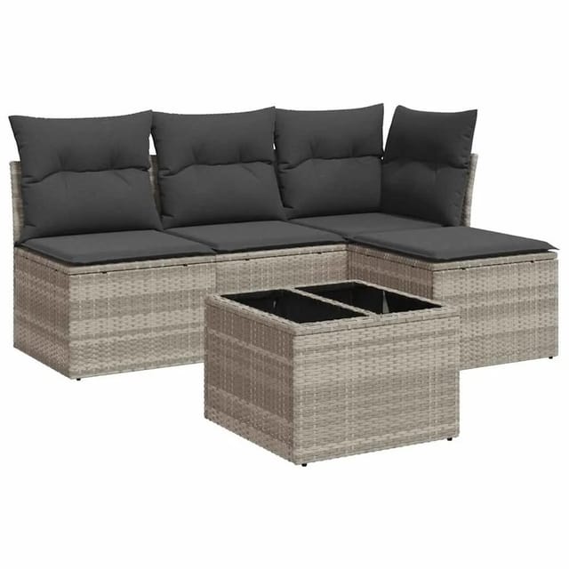 vidaXL 5-Tlg Garten-Sofagarnitur mit Kissen Hellgrau Poly Rattan 3249351