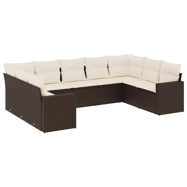 vidaXL 9-Tlg Garten-Sofagarnitur mit Kissen Braun Poly Rattan 3219393
