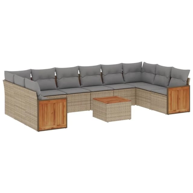 vidaXL 11-Tlg Garten-Sofagarnitur mit Kissen Beige Poly Rattan 3260414