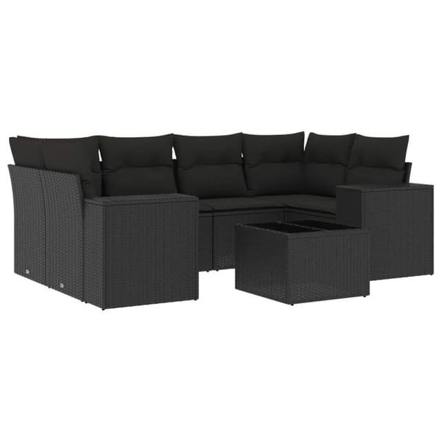 vidaXL 7-Tlg Garten-Sofagarnitur mit Kissen Schwarz Poly Rattan 3254652